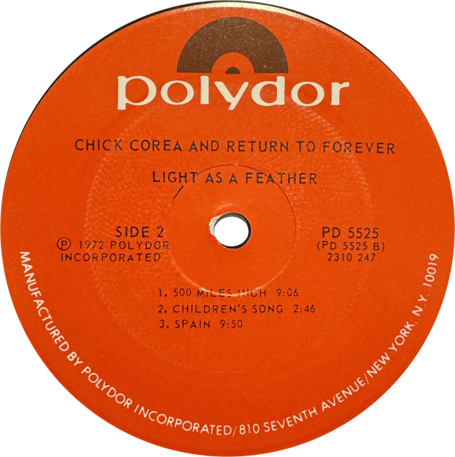 Light As A Feather 1973年 US盤
PD-5525-B-2-1 Label